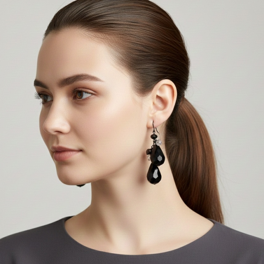 Wa Studios Black Crystal Pear Drop Earrings
